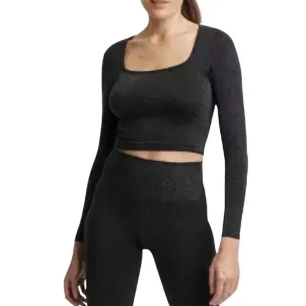 All In Motion Women's Black Seamless Long Sleeve One Piece Cropped Top Size L